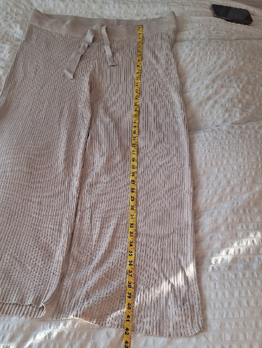 Cozy Ribbed Wide-Leg Drawstring Pants - Beige - Picture 4 of 4